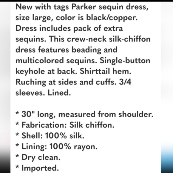 Parker NY Sequin Black Copper Dress Silk Evening Special Occasion - Picture 5 of 15